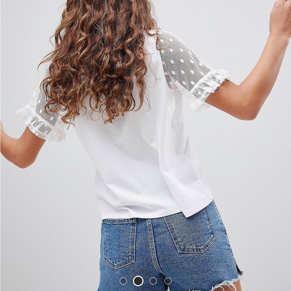 ASOS white T-shirt with Swiss dot ruffle sleeves 12 - Picture 3 of 6
